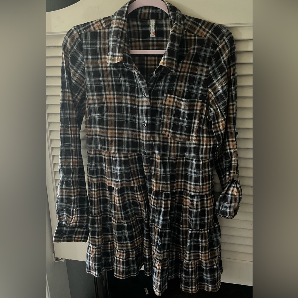 Free People Plaid Tunic in Black and Brown